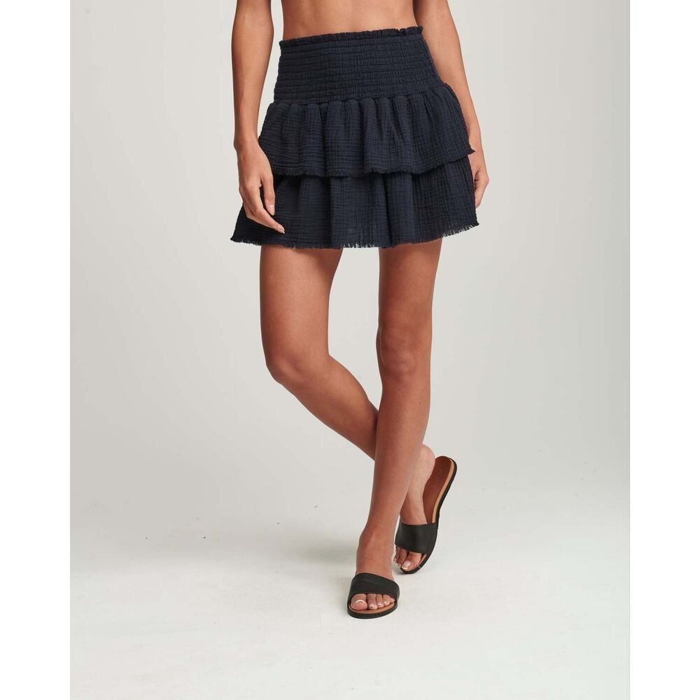 Sundays NYC aritzia Women Skirt Navy Size XS Cotton Tiered Mini Retail $150